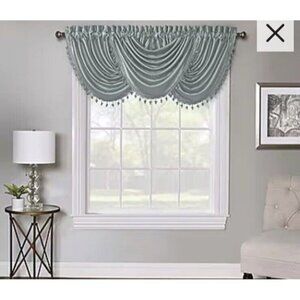 Regal‎ Home Regency Watercolor Pocket Waterfall Valance 58x38” Aqua Blue Tassel
